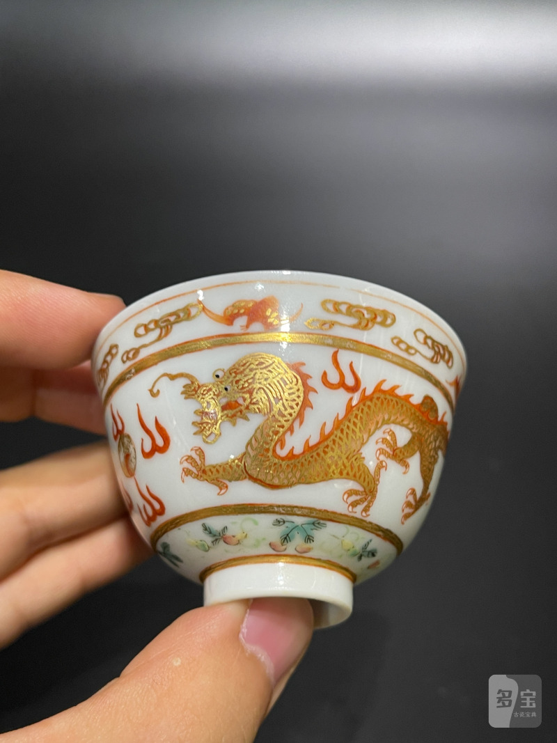清光绪 粉彩描金双龙赶珠纹杯 - 图3